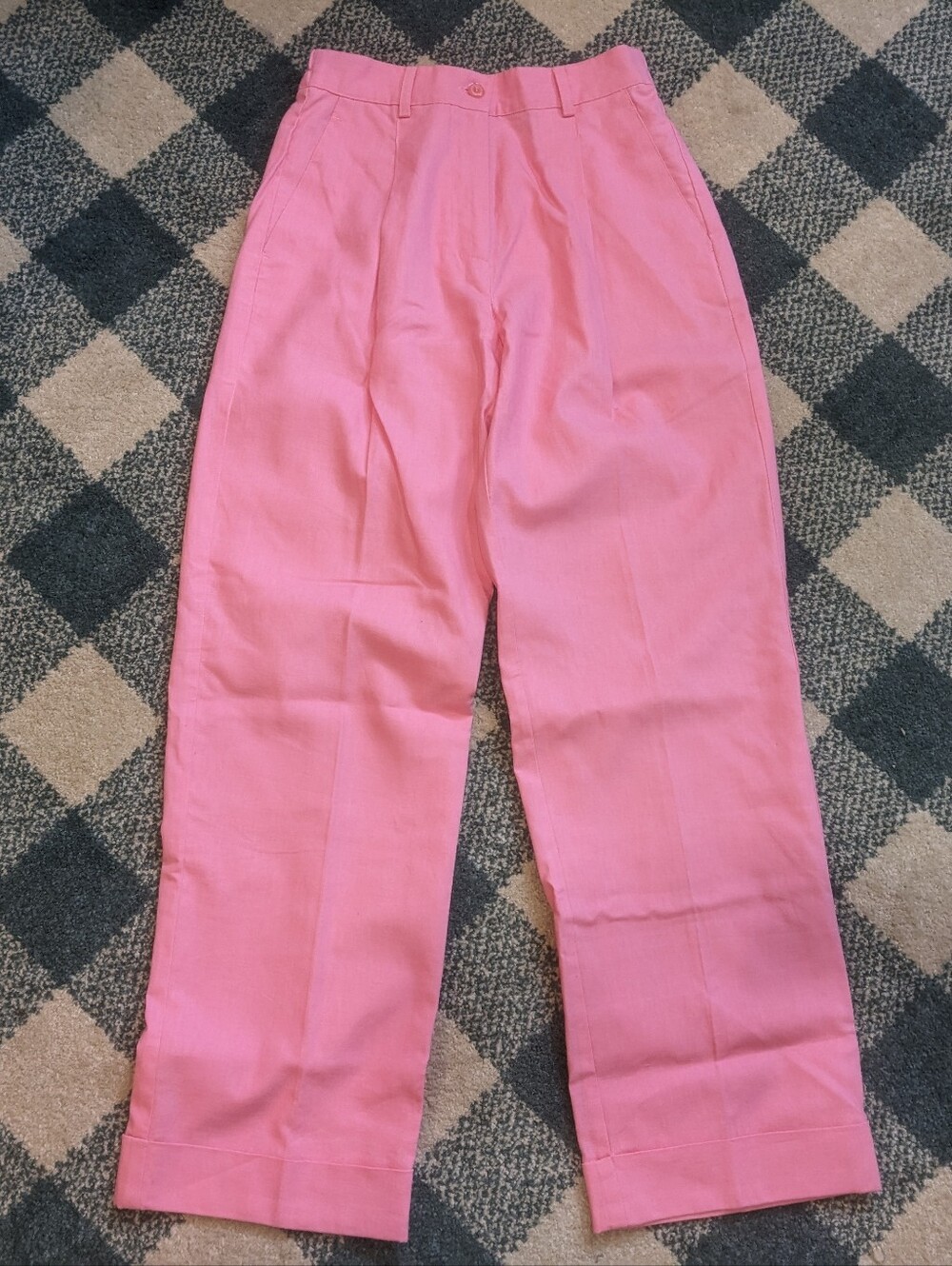 Vintage Chadwicks Linen Cotton Blend Bubblegum Pink High Rise Trousers 2petite